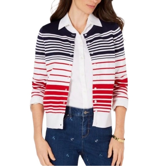 Charter Club Sweaters - CHARTER CLUB: NWT Women's Striped Red, White, Blue Cardigan - Size Large
